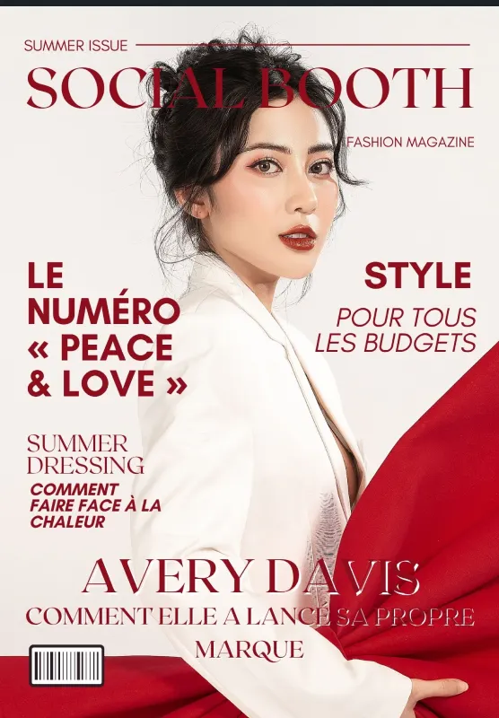 Invité posant pour son animation Magazine Cover Social Booth