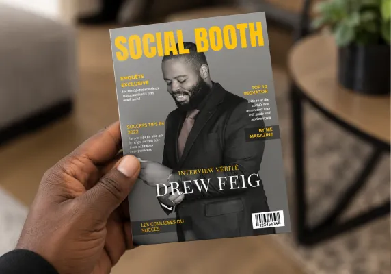 Photobooth couverture de magazine installé lors d'un événement professionnel